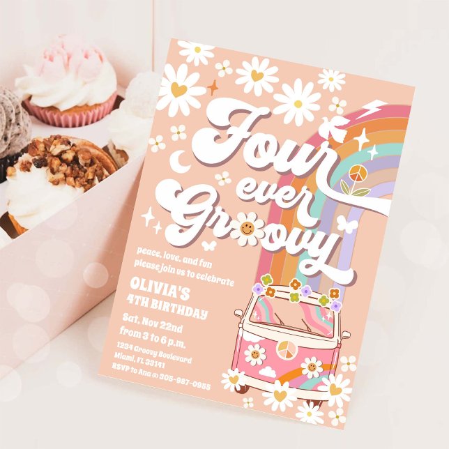 Convite de Aniversário Groovy Rainbow Daisy (Criador carregado)