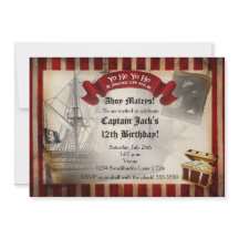 Convite de Aniversário Grunge de Barco Pirata