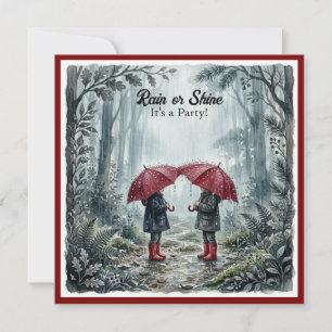 Convite de Aniversário Guarda-Chuva Vermelho Chuva