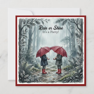 Convite de Aniversário Guarda-Chuva Vermelho Chuva