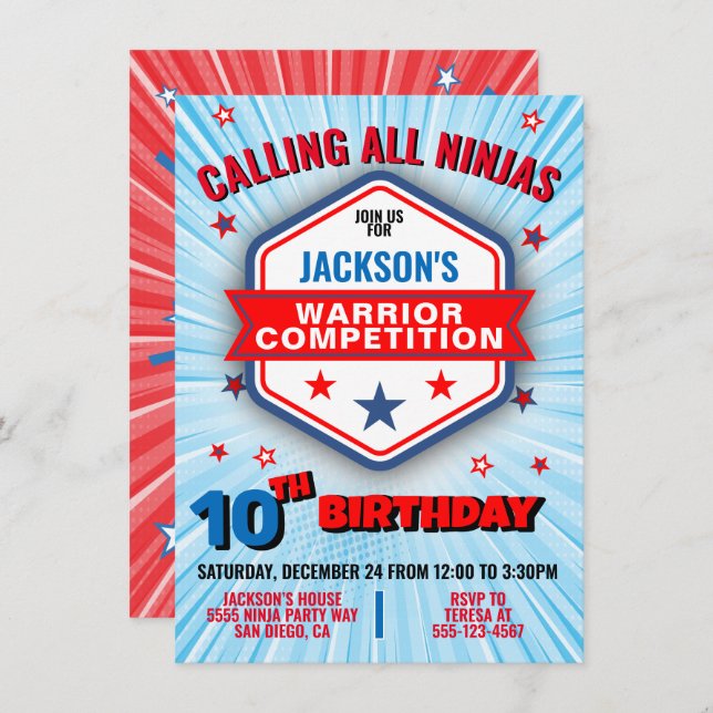 Convite de aniversário guerreiro Ninja (Frente/Verso)