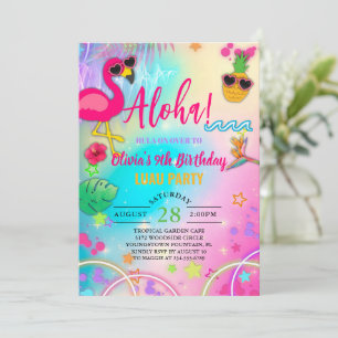 Convite de aniversário havaiano aloha hula sobre g