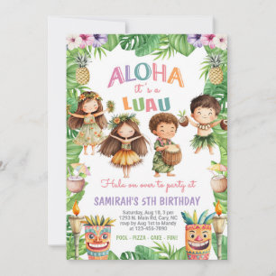 Convite de aniversário havaiano Aloha Luau, hula a