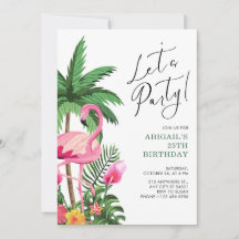 Convite de Aniversário Havaiano Tropical Rosa para