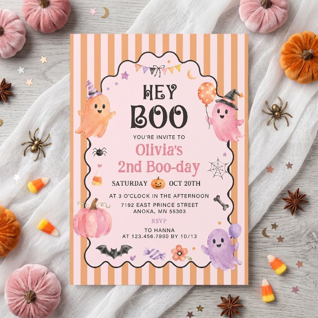 Convite de Aniversário Hey Boo Fantasma Fofo Assus (Criador carregado)