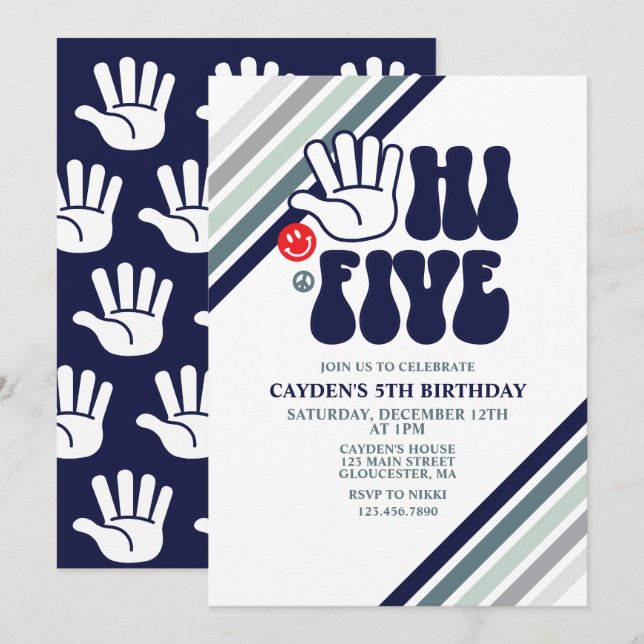 Convite de aniversário Hi Five Retro Stripes (Frente/Verso)