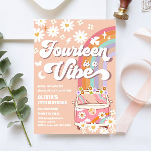 Convite de Aniversário Hippie Arco-íris Retrô