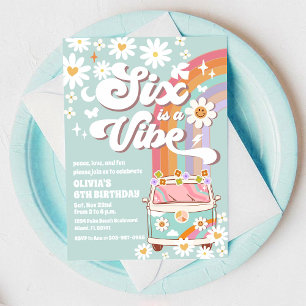 Convite de Aniversário Hippie Arco-Íris Retrô