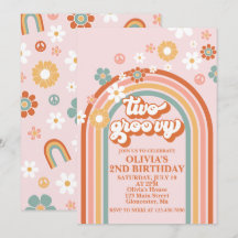 Convite de Aniversário Hippie Rainbow Two Groovy 2