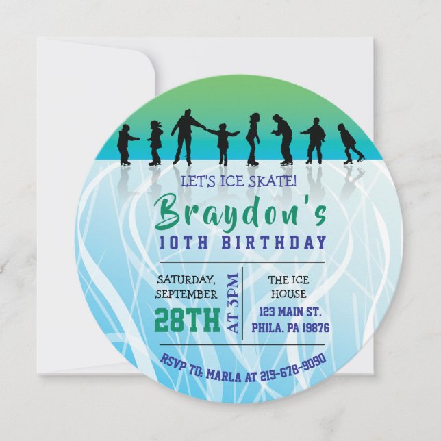 Convite de aniversário Ice Skate ICE SKATING (Frente)