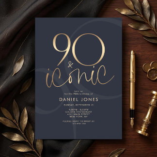 Convite de Aniversário Icone Navy Gold 90