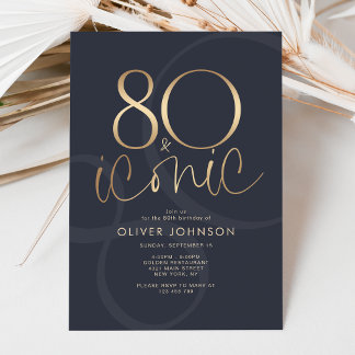 Convite de Aniversário Icônico e Navy Gold 80