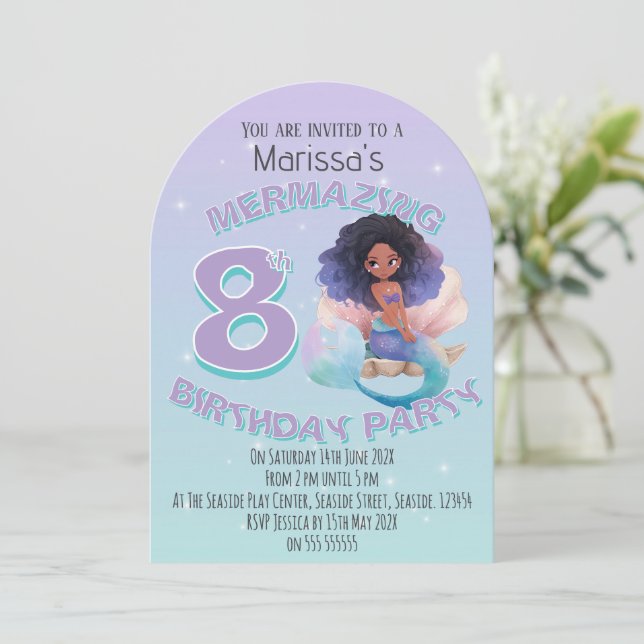 Convite de Aniversário Idade Sereia Preta (Em pé/Frente)