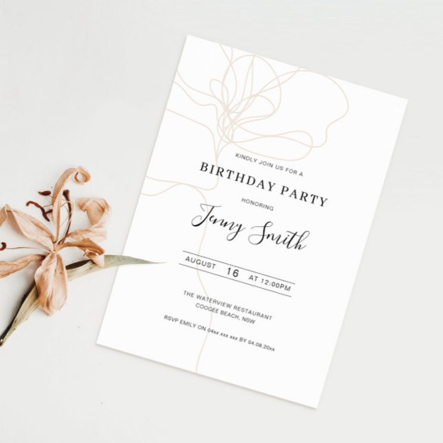 Convite de aniversário ilustrado de arte de linha (Criador carregado)