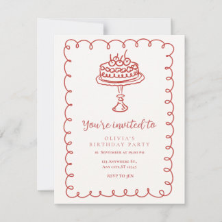 Convite de Aniversário Ilustrado Vermelho e Branco