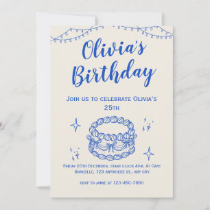 Convite de Aniversário Ilustrativo Azul Bege