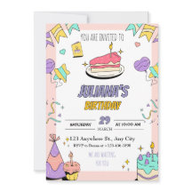 Convite de aniversário Ilustrativo Colorido