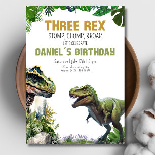 Convite de aniversário impresso de três dinossauro