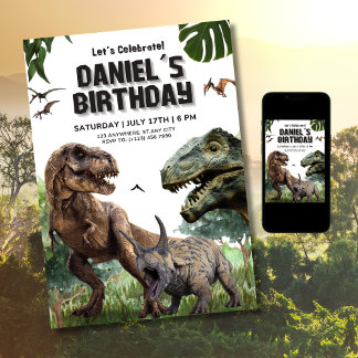 Convite de aniversário imprimível de dinossauro Fe