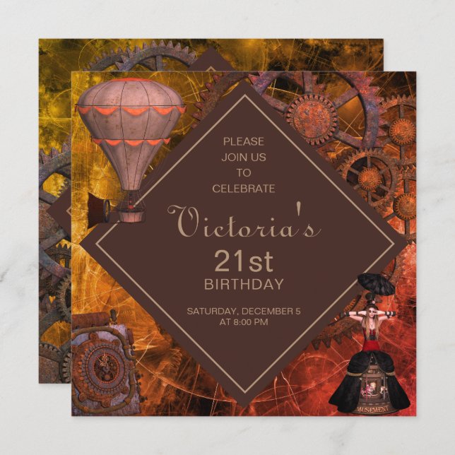 Convite de Aniversário Industrial Vintage (Frente/Verso)