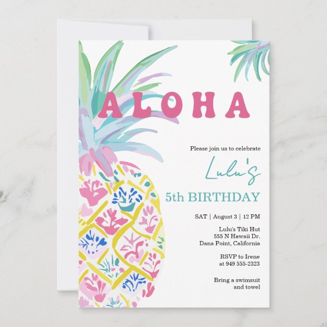 Convite de Aniversário Infantil Aloha Luau (Frente)