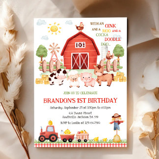 Convite de Aniversário Infantil Animais de Fazenda