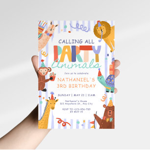 Convite de Aniversário Infantil Animais de Festa