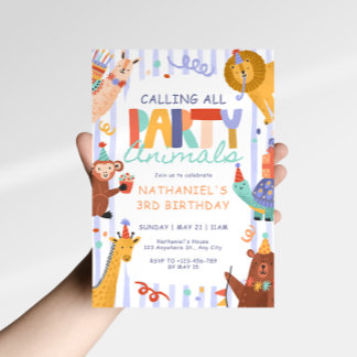Convite de Aniversário Infantil Animais de Festa