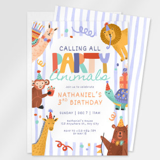 Convite de Aniversário Infantil Animais de Festa