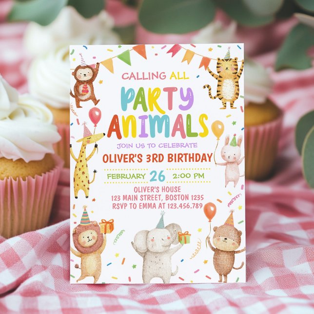 Convite de Aniversário Infantil Animais Fofos da F (Criador carregado)