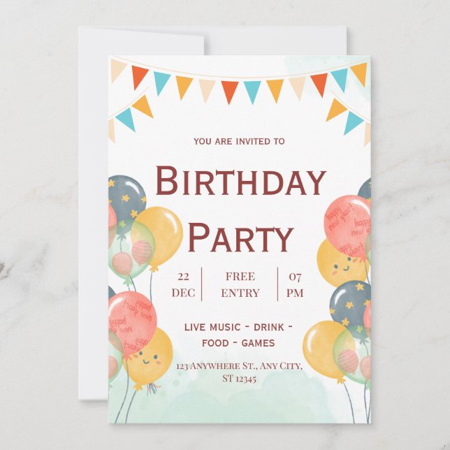 Convite de Aniversário Infantil Aquarela (Frente)