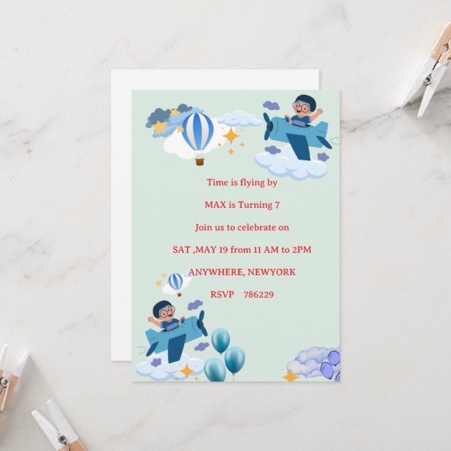 Convite de Aniversário Infantil Aviãozinho Fofo (Frente/Verso In Situ)