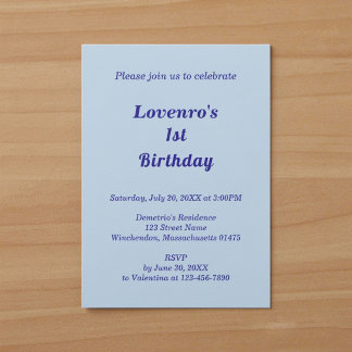 Convite de Aniversário Infantil Azul Claro Minimal