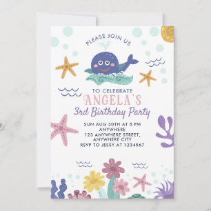 Convite de Aniversário Infantil Baleia Debaixo do 