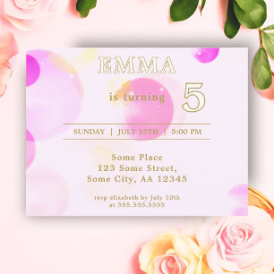 Convite de Aniversário Infantil Bolhas Cor-de-Rosa