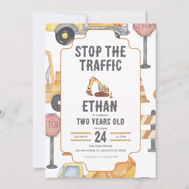 Convite de Aniversário Infantil Caminhão de Constr (Frente)