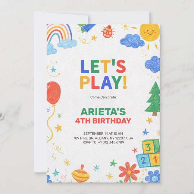 Convite de aniversário infantil colorido  (Frente)