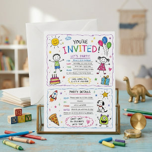 Convite de Aniversário Infantil Colorido Doodle