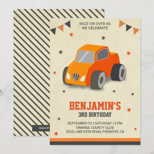 Convite de Aniversário Infantil com Carro de Brinq