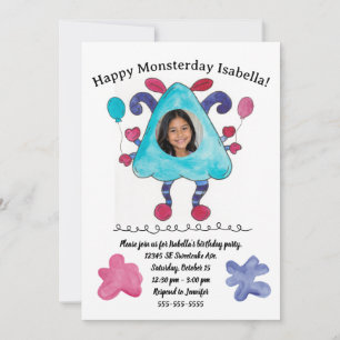 Convite de aniversário infantil com foto do Monstr