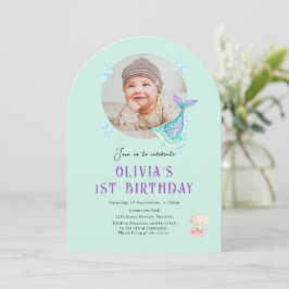 Convite de aniversário infantil com foto, roxo azu