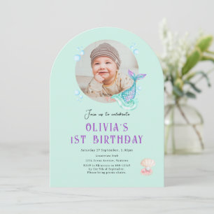 Convite de aniversário infantil com foto, roxo azu