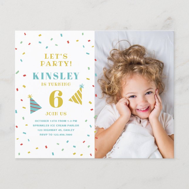 Convite de Aniversário Infantil com Fotos e Purpur (Frente)