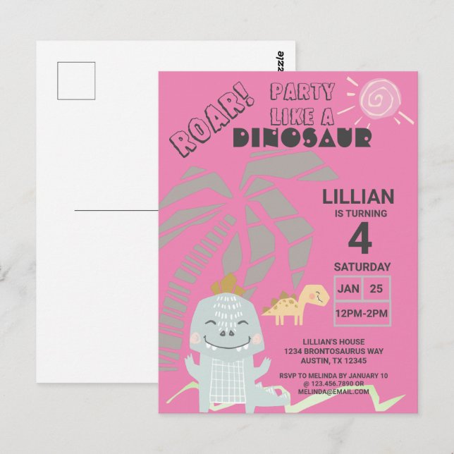 Convite de Aniversário Infantil com Rugido de Dino (Frente/Verso)
