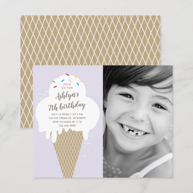Convite de aniversário infantil cone de sorvete ec (Frente/Verso)