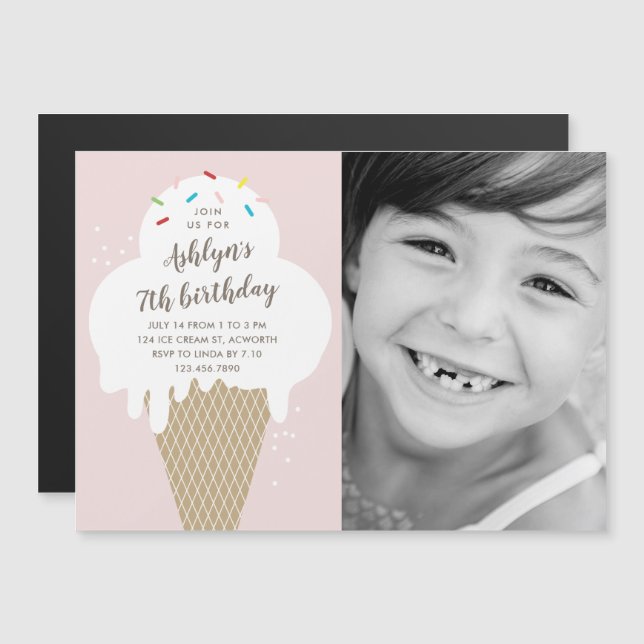 Convite de Aniversário Infantil Cone de Sorvete Mo (Frente/Verso)
