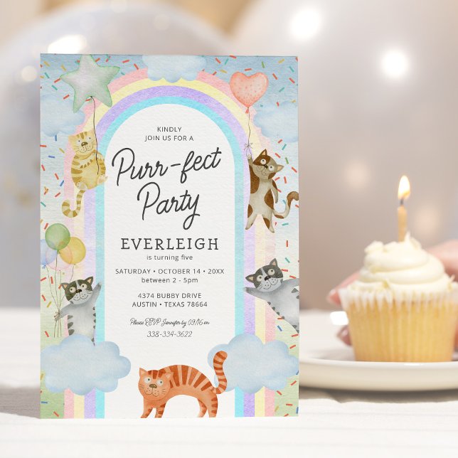 Convite de Aniversário Infantil da Rainbow Cat Kid (Criador carregado)