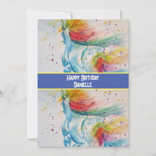 Convite de Aniversário Infantil de Arte de Unicórn (Frente)