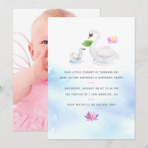 Convite de aniversário infantil de cisne aquarela