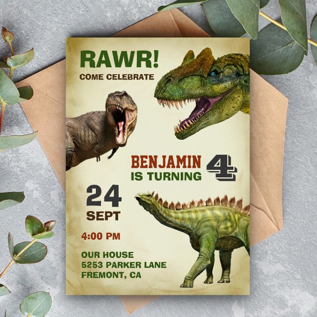 Convite de Aniversário Infantil de Dinossauro Gran (Criador carregado)